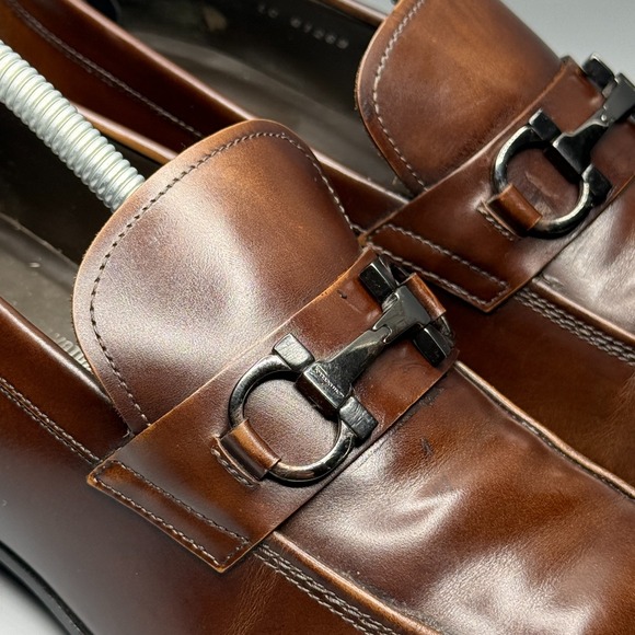 Salvatore Ferragamo Loafers Mens 8.5 D Brown Leather Gancini Bit Shoes 61269 - Picture 6 of 14